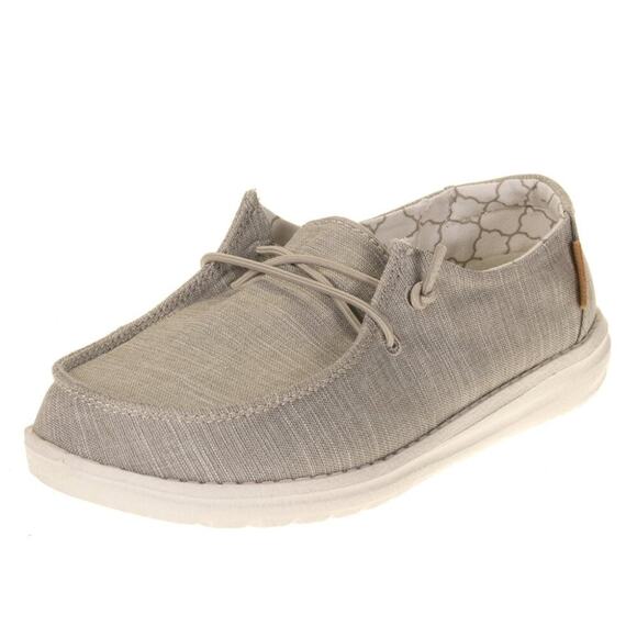 HEY DUDE WENDY LINEN BEIGE CASUAL SLIP ON SHOES 3Y GUC